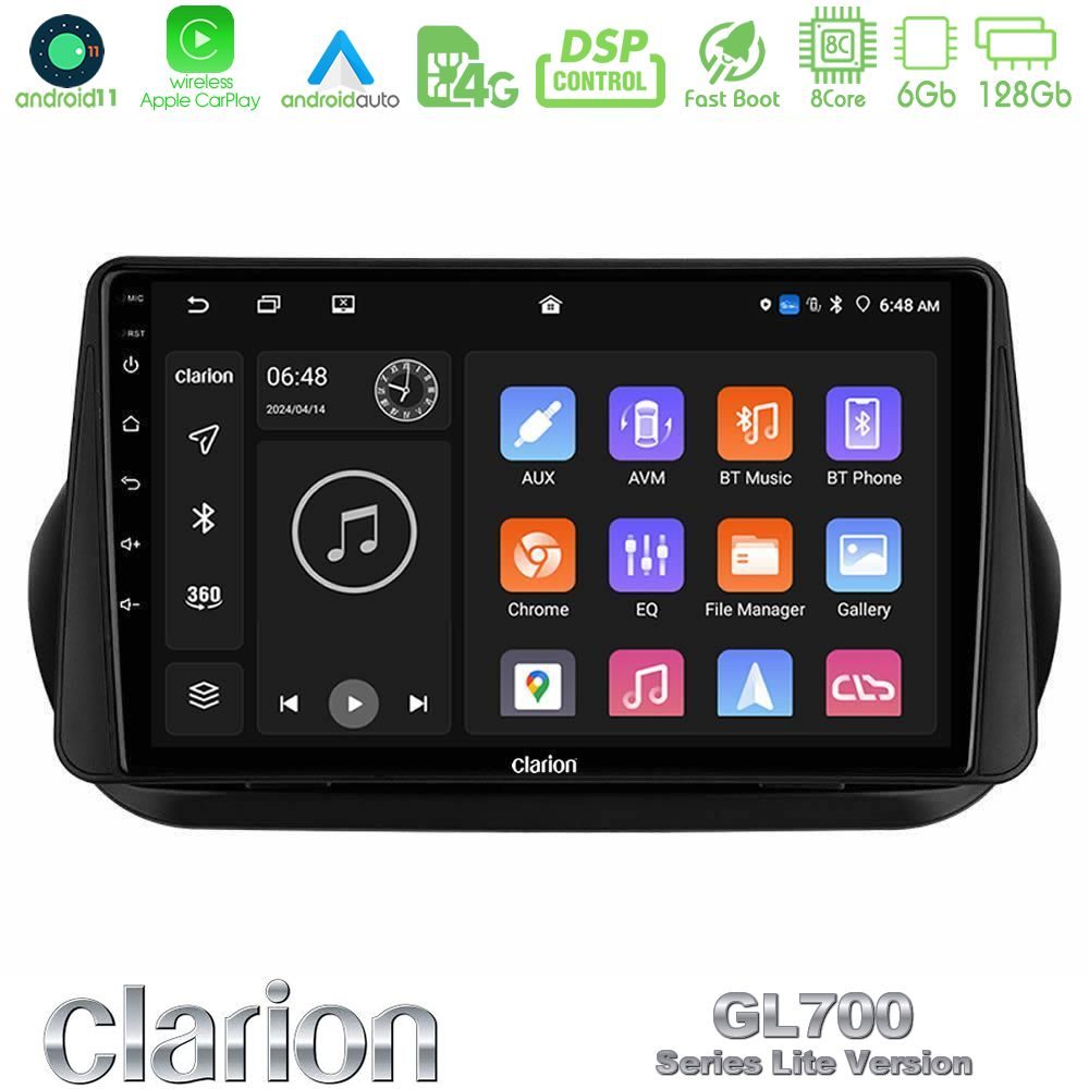 Kimpiris - Clarion GL700 Lite Series 8Core Android11 6+128GB Fiat Fiorino/Citroen Nemo/Peugeot Bipper Navigation Multimedia Tablet 10" Με Carplay & Android Auto