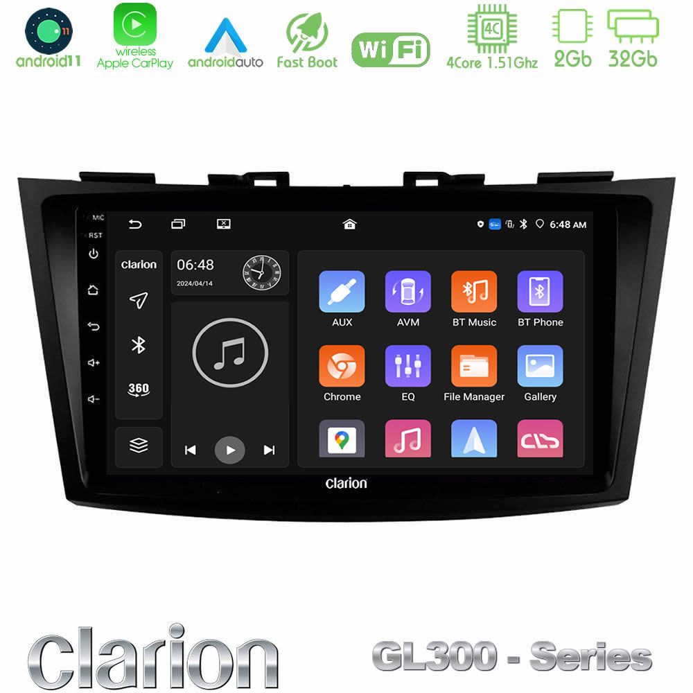 Kimpiris - Clarion GL300 Series 4Core Android11 2+32GB Suzuki Swift 2011-2016 Navigation Multimedia Tablet 9" Με Carplay & Android Auto