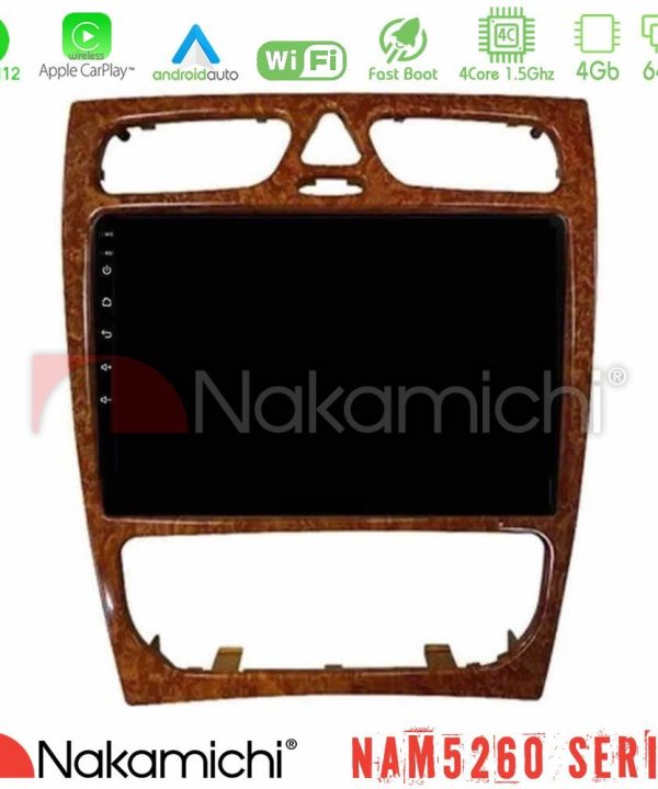 Kimpiris - Nakamichi NAM5260 Series 4Core Android12 4+64GB Mercedes C Class (W203) Navigation Multimedia Tablet 9" (Wooden Style) Με Carplay & Android Auto