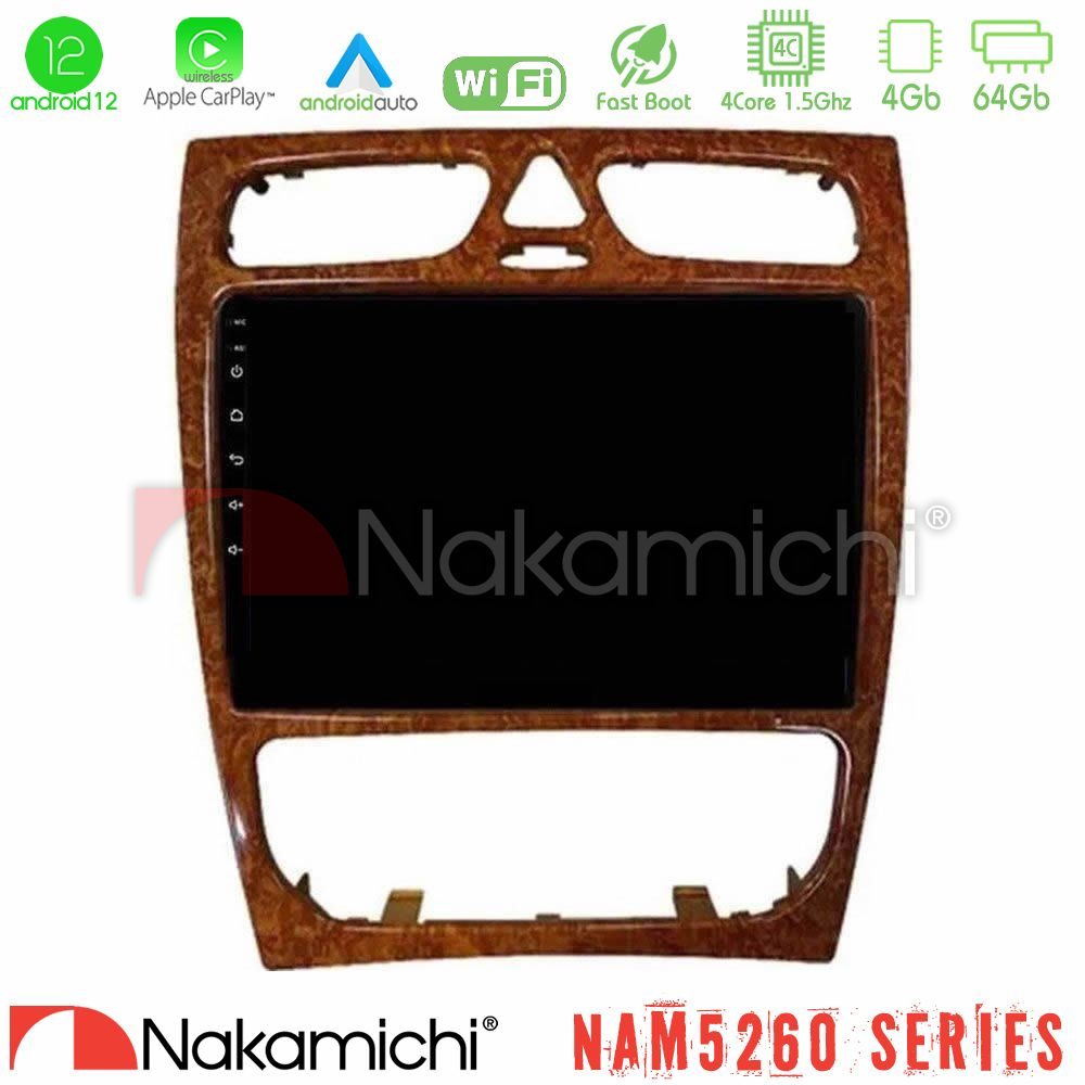 Kimpiris - Nakamichi NAM5260 Series 4Core Android12 4+64GB Mercedes C Class (W203) Navigation Multimedia Tablet 9" (Wooden Style) Με Carplay & Android Auto