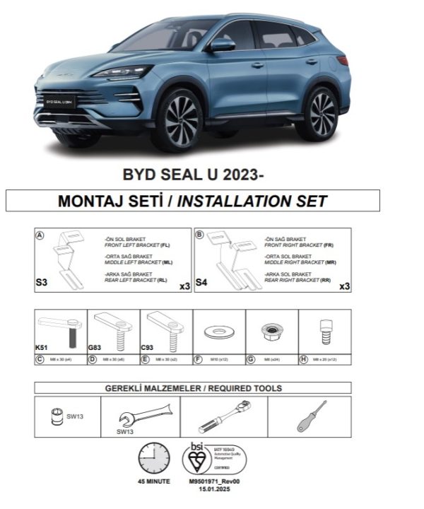 Kimpiris - Βάσεις Πλαινών Σκαλοπατιών (Dma) Για Byd Seal U Dm-I 2023- Suv I
