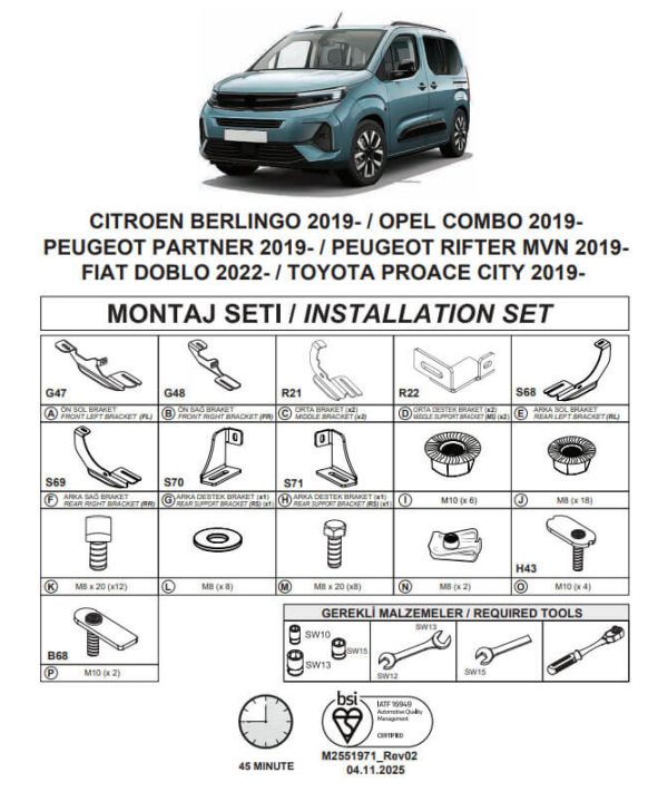 Kimpiris - Βάσεις Πλαινών Σκαλοπατιών (Dma) Για Citroën Berlingo 2019- Mvn K9 / Fiat Doblo 2022- Mvn K9 / Opel Combo 2019- Mvn V / Peugeot Partner 2019- Mvn K9 / Rifter 2019- Mvn K9 / Toyota Proace City 2019- Mvn K9