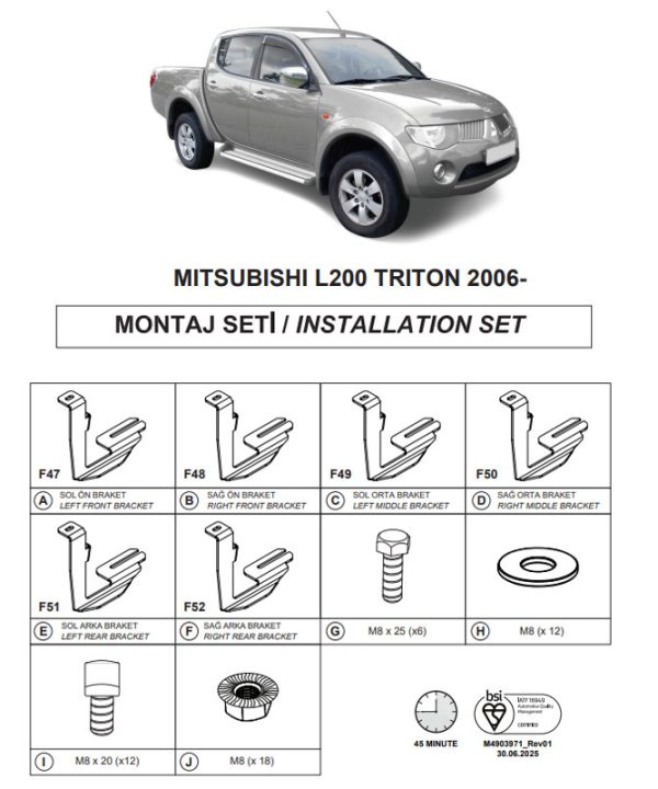 Kimpiris - Βάσεις Πλαινών Σκαλοπατιών (Dma) Για Mitsubishi L200 2005-2015 Pk Ka/Kb / L200 2015- Pk Kj/Kk/Kl