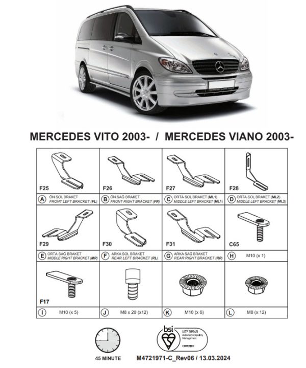 Kimpiris - Βάσεις Πλαινών Σκαλοπατιών (Dma) Για Mercedes-Benz V-Class 2014-2019 Van W447