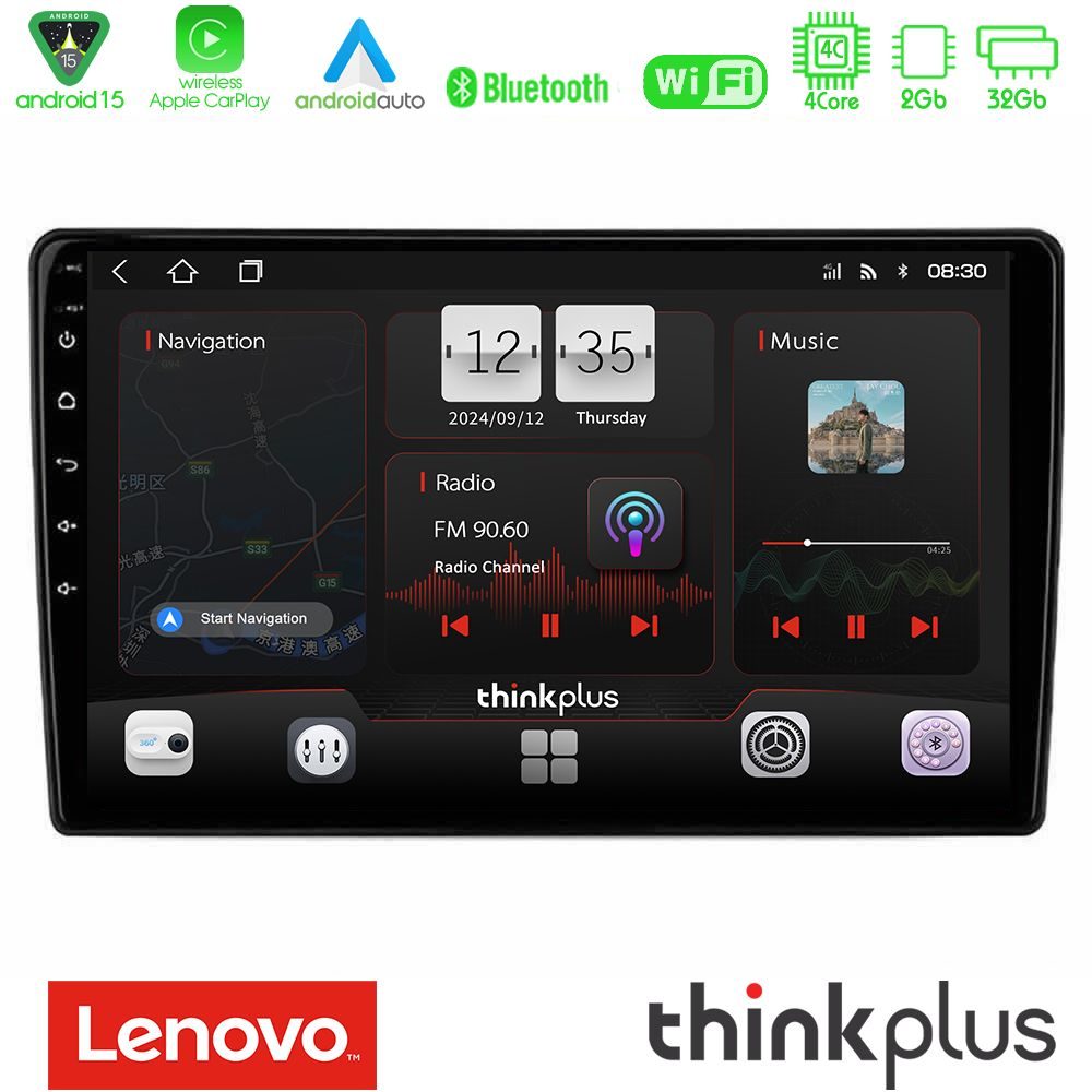 Kimpiris - Lenovo Thinkplus Series 4Core Android15 2+32GB Alfa Romeo 159/Brera/Spider Navigation Multimedia Tablet 9" Με Carplay & Android Auto