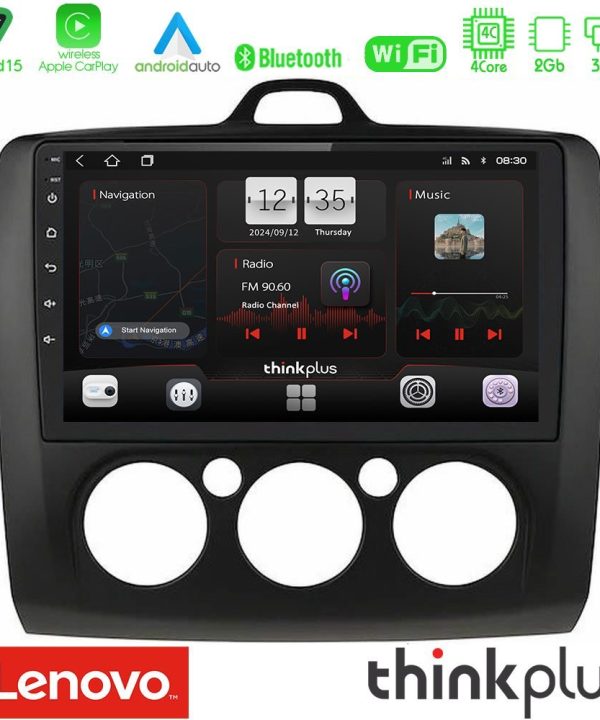 Kimpiris - Lenovo Thinkplus Series 4Core Android15 2+32GB  Ford Focus Manual AC Navigation Multimedia Tablet 9" (Μαύρο Χρώμα) Με Carplay & Android Auto