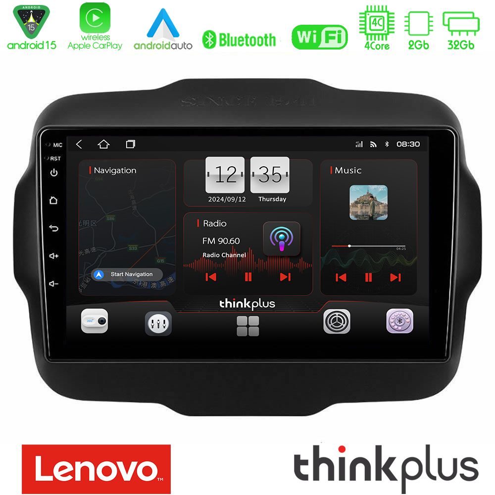 Kimpiris - Lenovo Thinkplus Series 4Core Android15 2+32GB Jeep Renegade 2015-2019 Navigation Multimedia Tablet 9" Με Carplay & Android Auto
