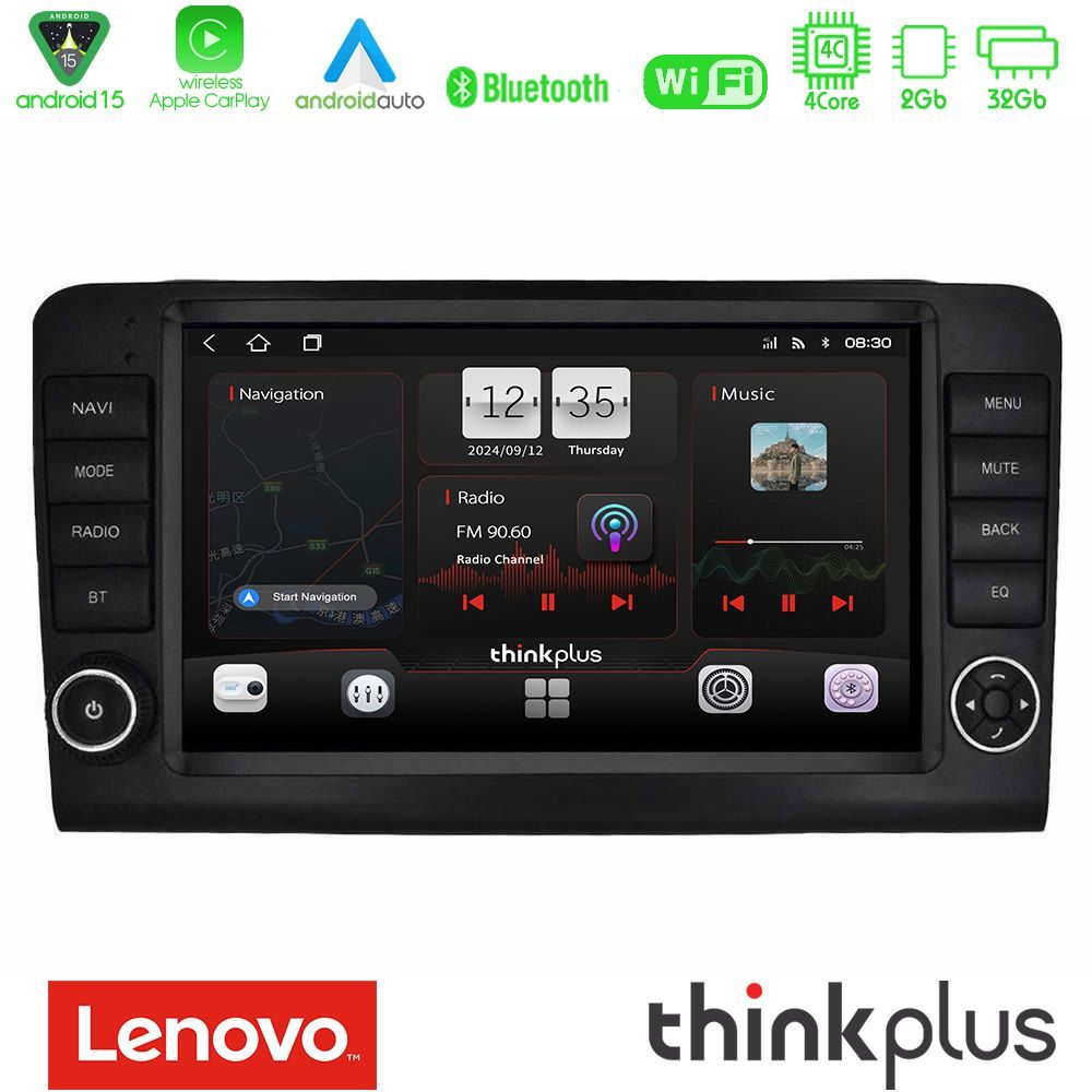 Kimpiris - Lenovo Thinkplus Series 4Core Android15 2+32GB Mercedes ML/GL Class W164 2006-2011 Navigation Multimedia Tablet 9" Με Carplay & Android Auto (OEM Look)