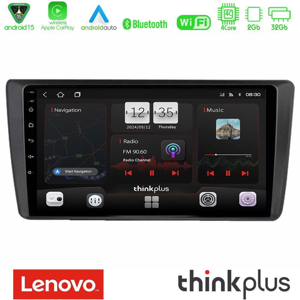 Kimpiris - Lenovo Thinkplus Series 4Core Android15 2+32GB Skoda Octavia 2004-2012 Navigation Multimedia Tablet 9" Με Carplay & Android Auto