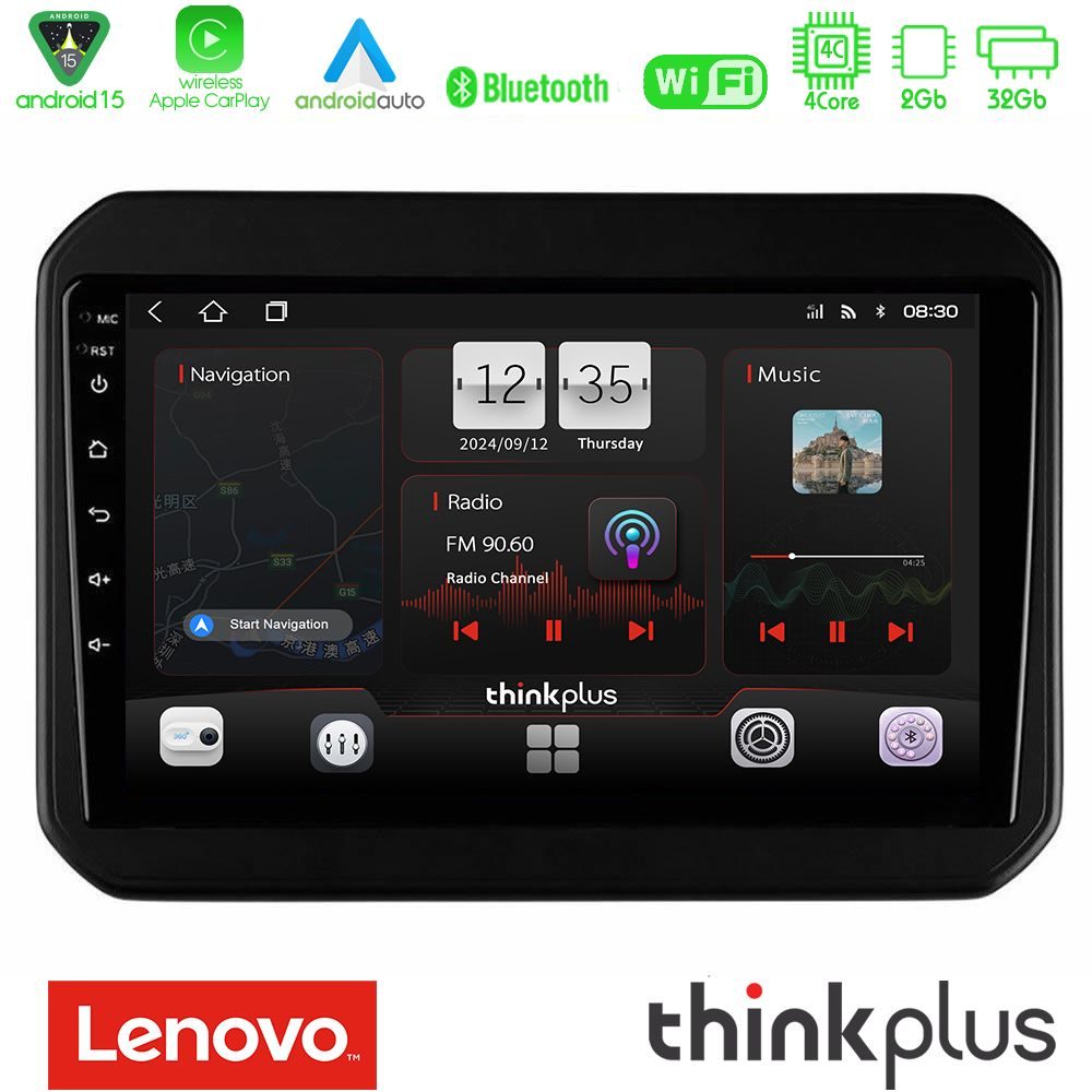 Kimpiris - Lenovo Thinkplus Series 4Core Android15 2+32GB Suzuki Ignis Navigation Multimedia Tablet 9" Με Carplay & Android Auto
