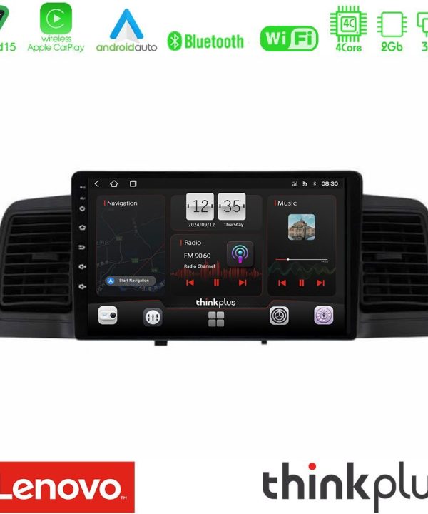 Kimpiris - Lenovo Thinkplus Series 4Core Android15 2+32GB  Toyota Corolla 2002-2006 Navigation Multimedia Tablet 9" Με Carplay & Android Auto (Black)