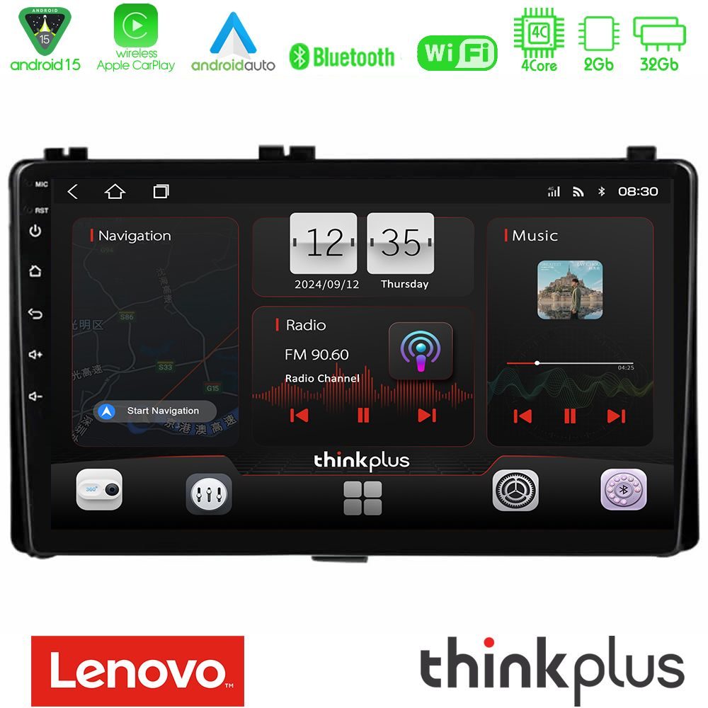 Kimpiris - Lenovo Thinkplus Series 4Core Android15 2+32GB Toyota Corolla/Auris 2017-2019 Navigat-ion Multimedia Tablet 9" Με Carplay & Android Auto
