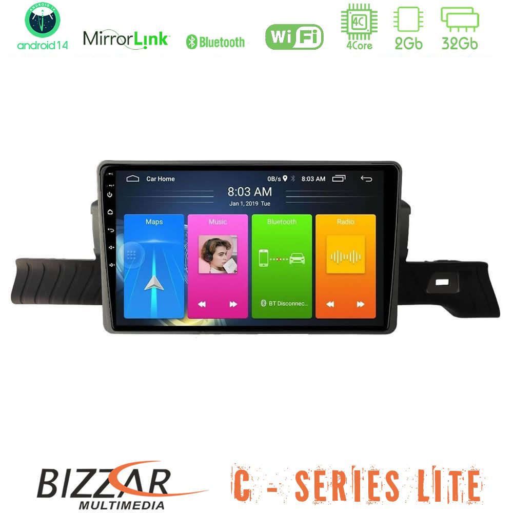 Kimpiris - Bizzar C Series Lite 4Core Android14 2+32GB Citroen C3 You 2025-> Navigation Multimedia Tablet 9"