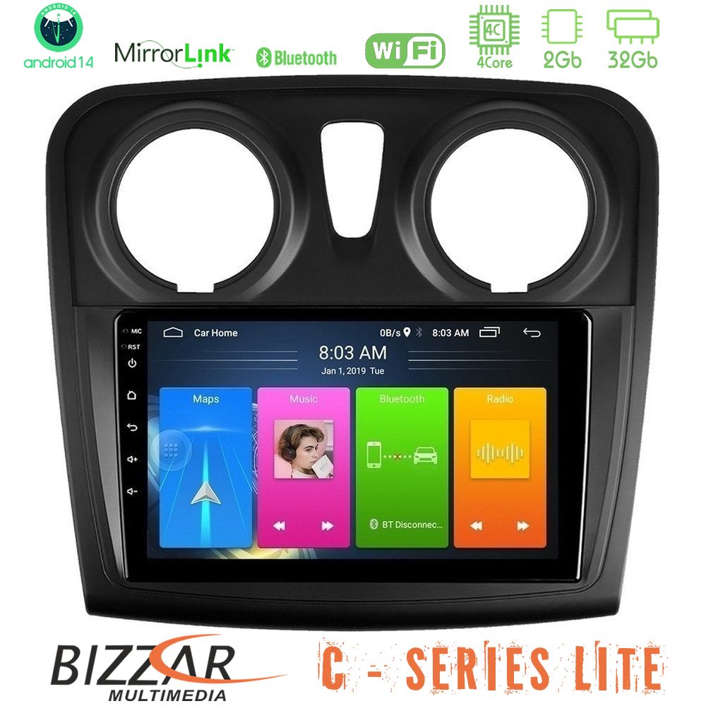 Kimpiris - Bizzar C Series Lite 4Core Android14 2+32GB Dacia Dokker 2014-2021 Navigation Multimedia Tablet 9"