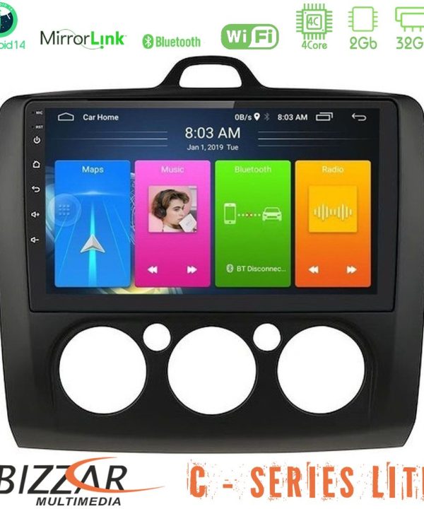 Kimpiris - Bizzar C Series Lite 4Core Android14 2+32GB  Ford Focus Manual AC Navigation Multimedia Tablet 9" (Μαύρο Χρώμα)