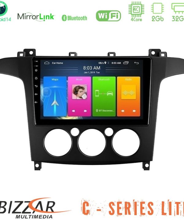 Kimpiris - Bizzar C Series Lite 4Core Android14 2+32GB  Ford S-Max 2006-2008 (manual A/C) Navigation Multimedia Tablet 9"