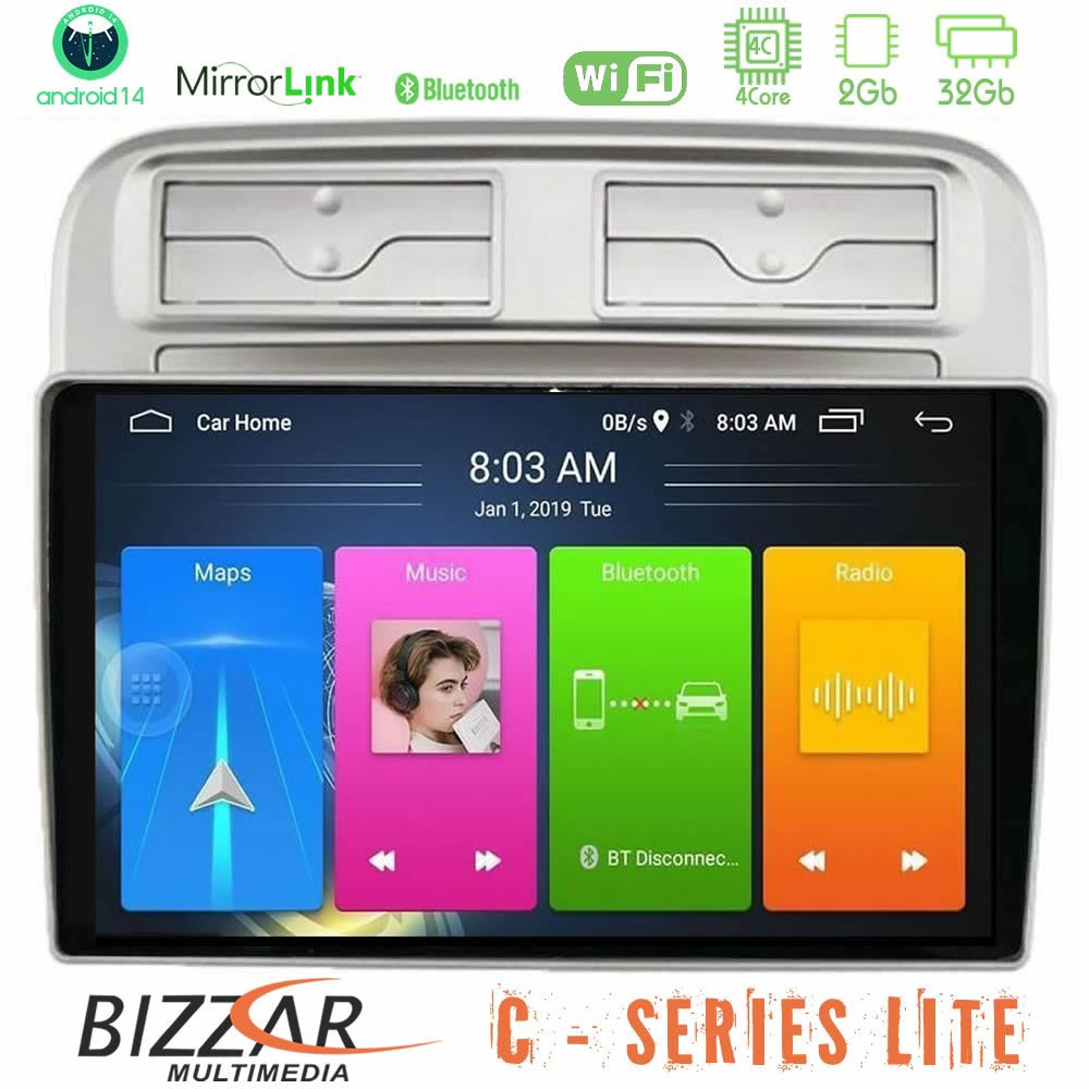 Kimpiris - Bizzar C Series Lite 4Core Android14 2+32GB Fiat Grande Punto 2006-2011 Navigation Multimedia Tablet 9"