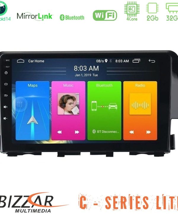 Kimpiris - Bizzar C Series Lite 4Core Android14 2+32GB  Honda Civic 2016-2020 Navigation Multimedia Tablet 9"