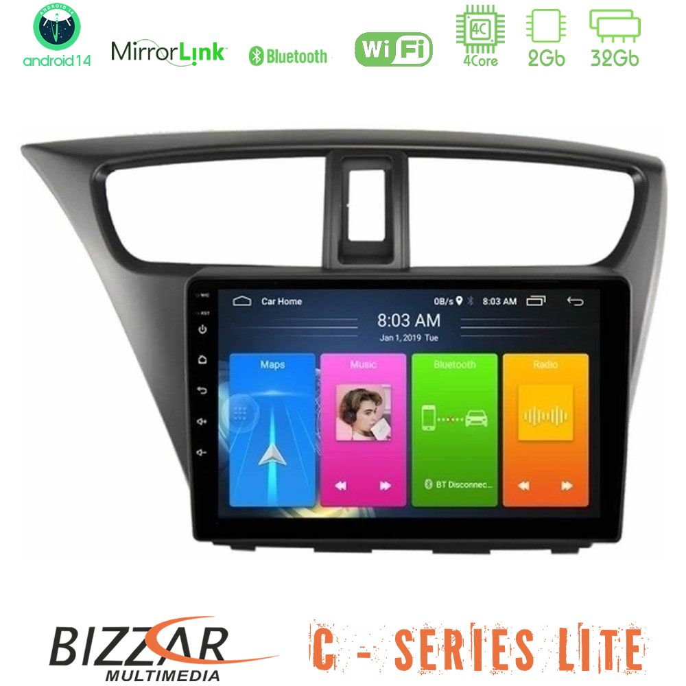 Kimpiris - Bizzar C Series Lite 4Core Android14 2+32GB Honda Civic Hatchback 2012-2015 Navigation Multimedia Tablet 9"