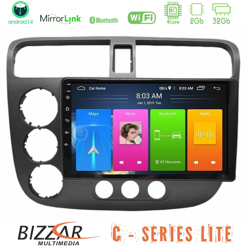 Kimpiris - Bizzar C Series Lite 4Core Android14 2+32GB Honda Civic 2001-2005 Navigation Multimedia Tablet 9"