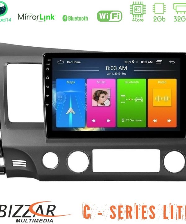 Kimpiris - Bizzar C Series Lite 4Core Android14 2+32GB  Honda Civic 2006-2011 Navigation Multimedia Tablet 9"
