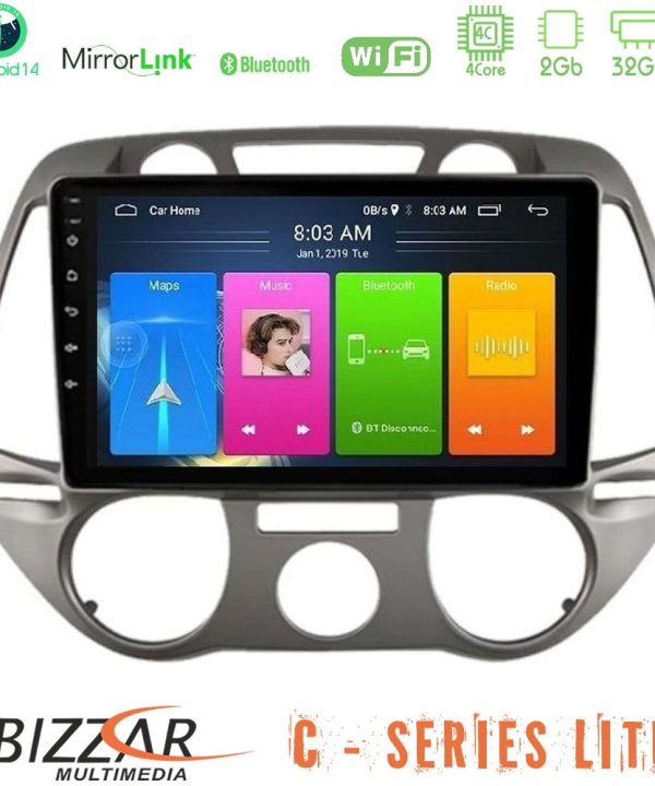 Kimpiris - Bizzar C Series Lite 4Core Android14 2+32GB  Hyundai i20 2009-2012 Manual A/C Navigation Multimedia Tablet 9"