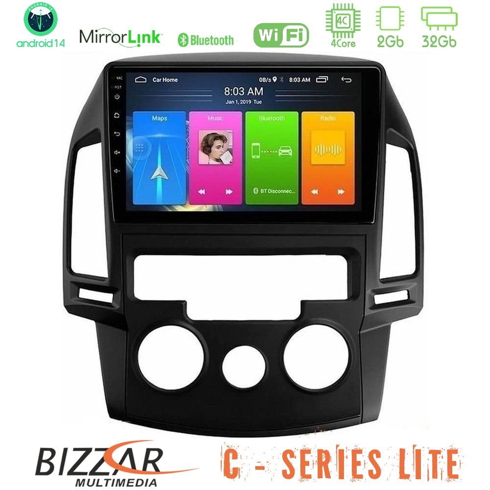 Kimpiris - Bizzar C Series Lite 4Core Android14 2+32GB Hyundai i30 2007-2012 Manual A/C Navigation Multimedia Tablet 9"