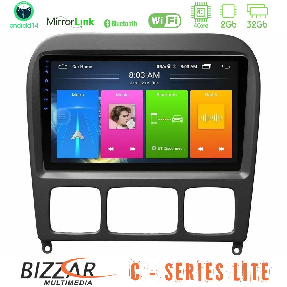 Kimpiris - Bizzar C Series Lite 4Core Android14 2+32GB Mercedes S Class 1999-2004 (W220) Navigation Multimedia Tablet 9"