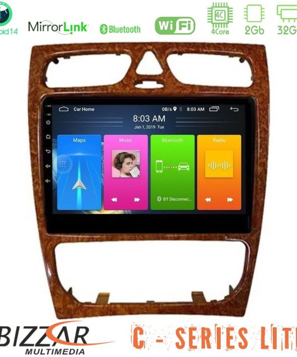 Kimpiris - Bizzar C Series Lite 4Core Android14 2+32GB  Mercedes C Class (W203) Navigation Multimedia Tablet 9" (Wooden Style)