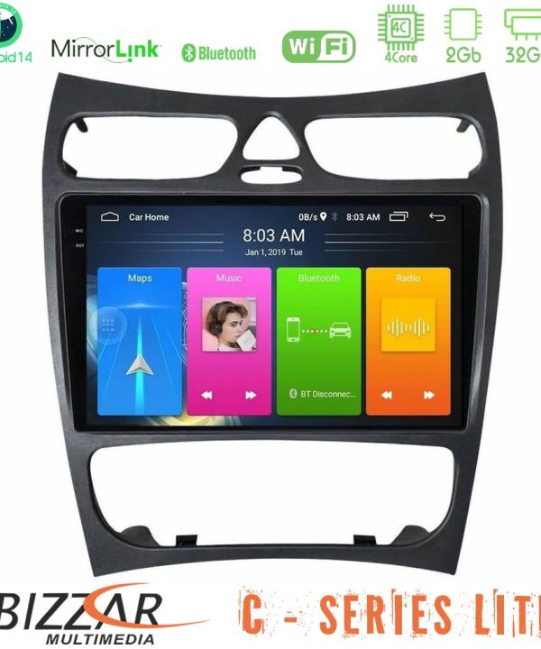 Kimpiris - Bizzar C Series Lite 4Core Android14 2+32GB  Mercedes CLK Class W209 2000-2004 Navigation Multimedia Tablet 9"