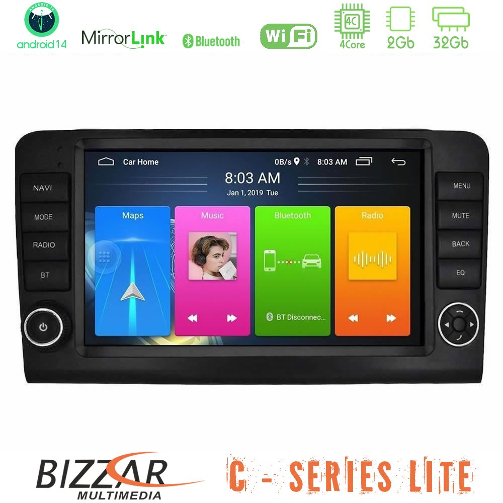 Kimpiris - Bizzar C Series Lite 4Core Android14 2+32GB Mercedes ML/GL Class W164 2006-2011 Navigation Multimedia Tablet 9" (OEM Look)