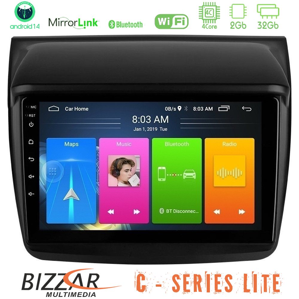 Kimpiris - Bizzar C Series Lite 4Core Android14 2+32GB Mitsubishi L200 Navigation Multimedia Tablet 9"