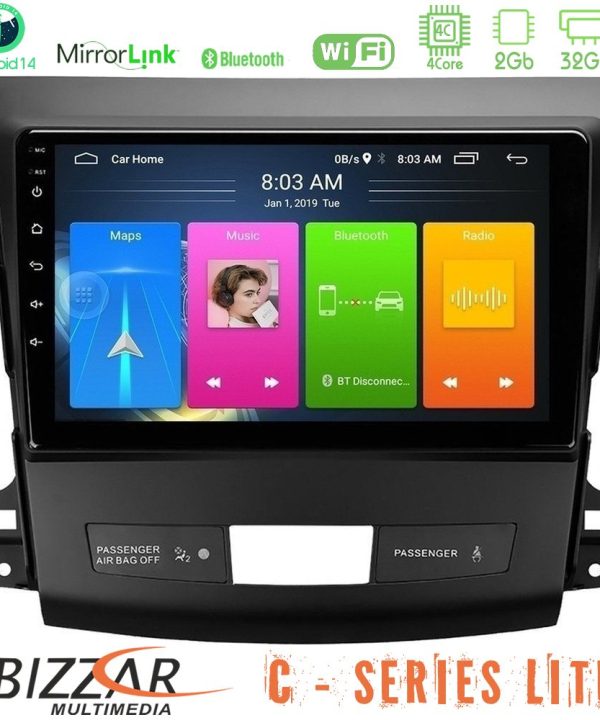 Kimpiris - Bizzar C Series Lite 4Core Android14 2+32GB  Mitsubishi Outlander/Citroen C-Crosser/Peugeot 4007 Navigation Multimedia Tablet 9"