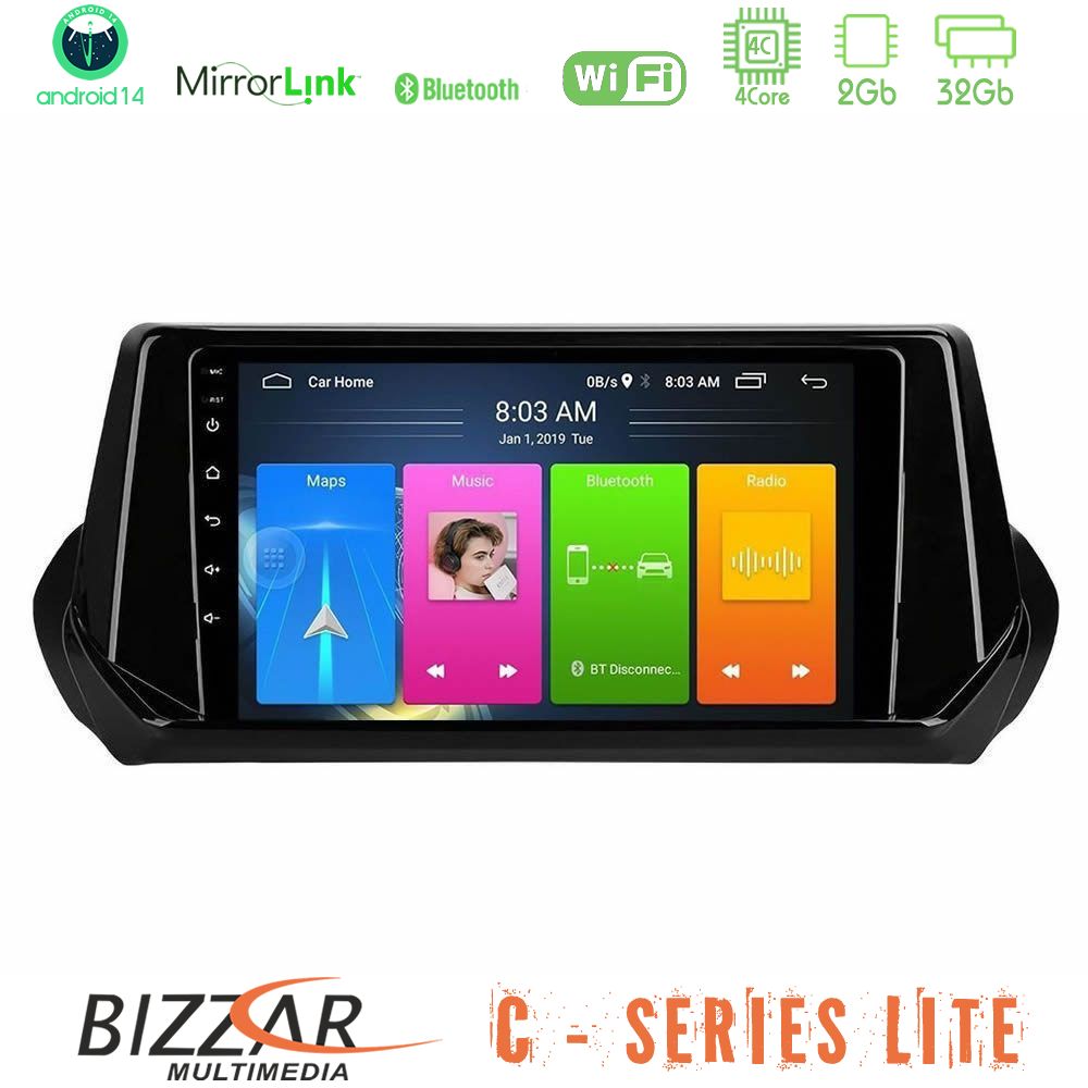 Kimpiris - Bizzar C Series Lite 4Core Android14 2+32GB Peugeot 208 2019-2023 Navigation Multimedia Tablet 9"