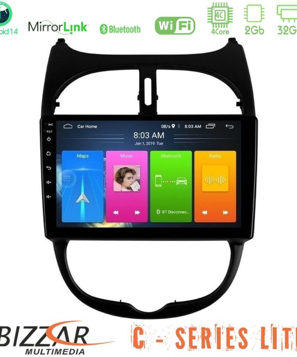 Kimpiris - Bizzar C Series Lite 4Core Android14 2+32GB  Peugeot 206 Navigation Multimedia Tablet 9"
