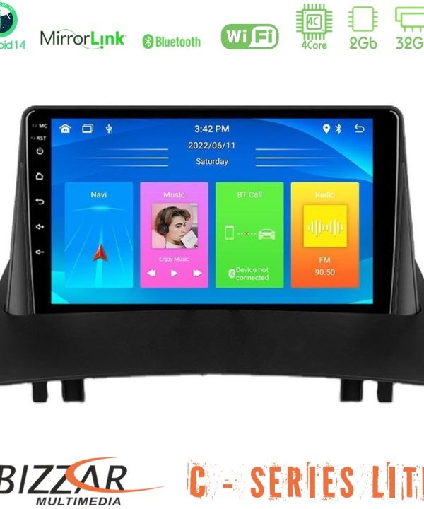 Kimpiris - Bizzar C Series Lite 4Core Android14 2+32GB  Renault Megane 2 2002-2008 Navigation Multimedia Tablet 9"