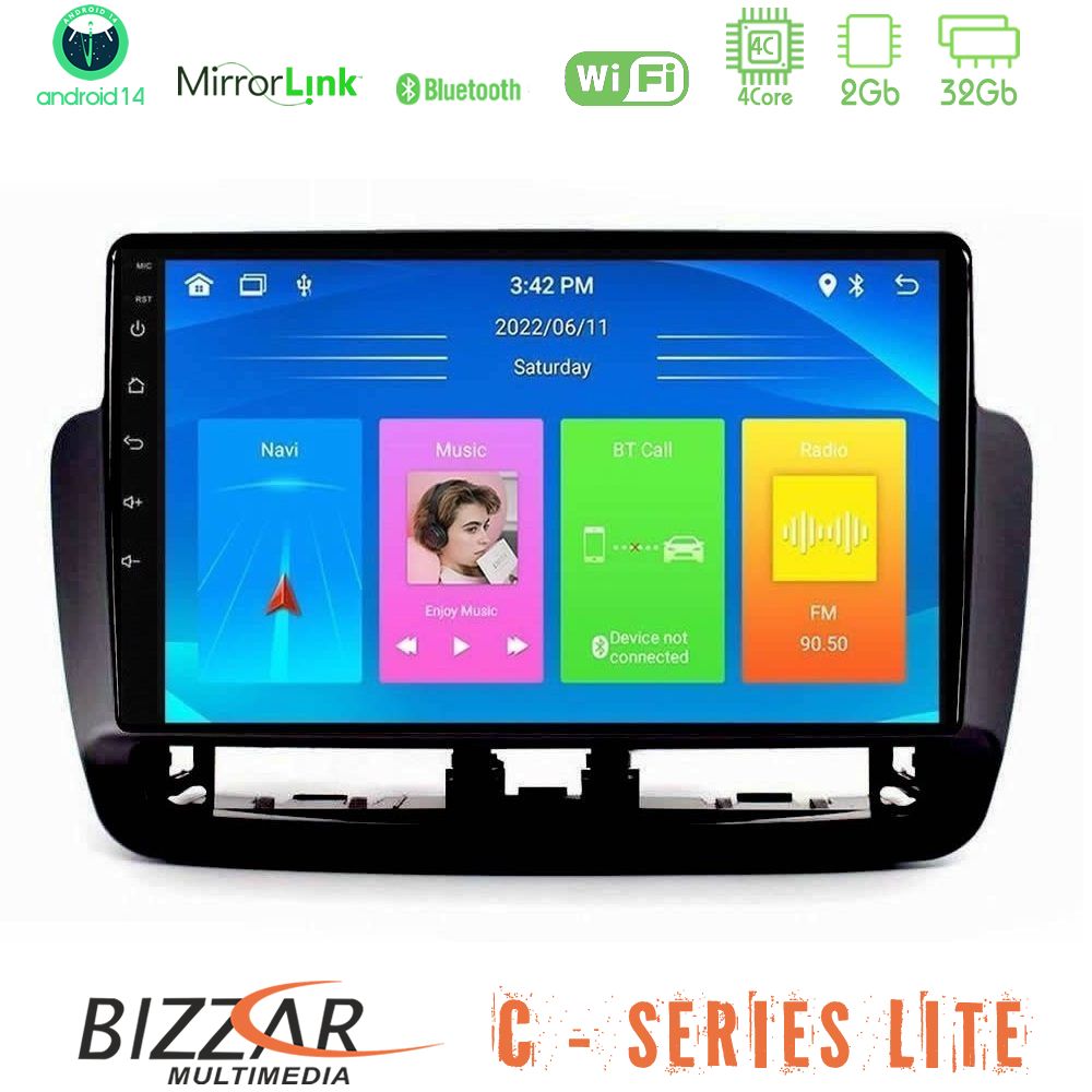Kimpiris - Bizzar C Series Lite 4Core Android14 2+32GB Seat Ibiza 2012-2015 Navigation Multimedia Tablet 9" (Piano Black)