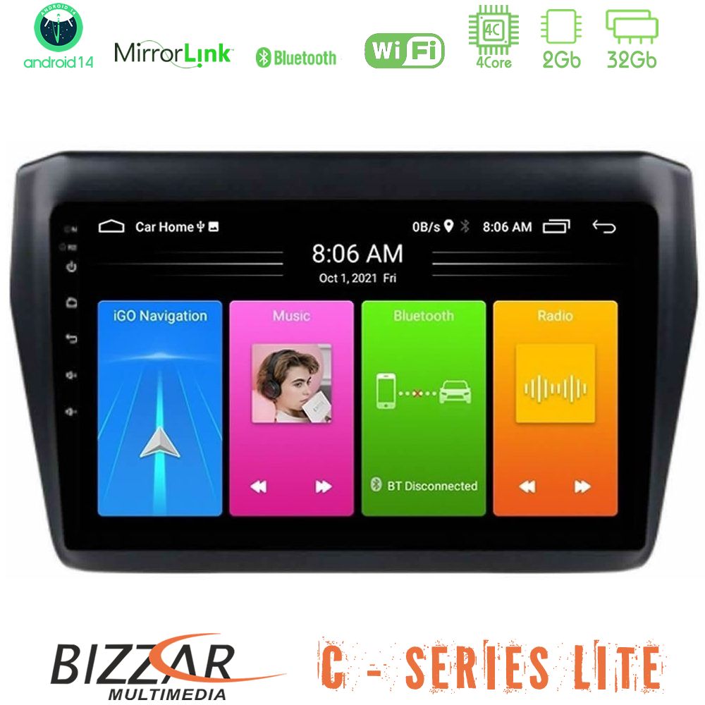 Kimpiris - Bizzar C Series Lite 4Core Android14 2+32GB Suzuki Swift 2017-2023 Navigation Multimedia Tablet 9"
