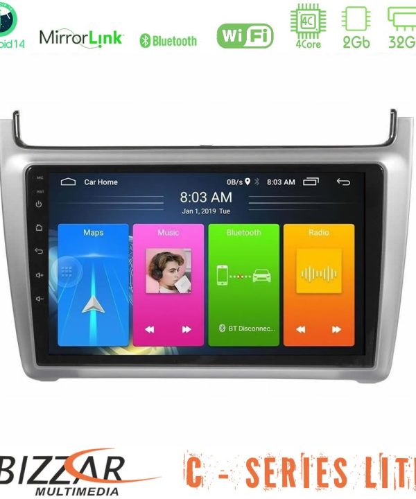 Kimpiris - Bizzar C Series Lite 4Core Android14 2+32GB  Vw Polo 2014-2017 Navigation Multimedia Tablet 9"   (Silver)
