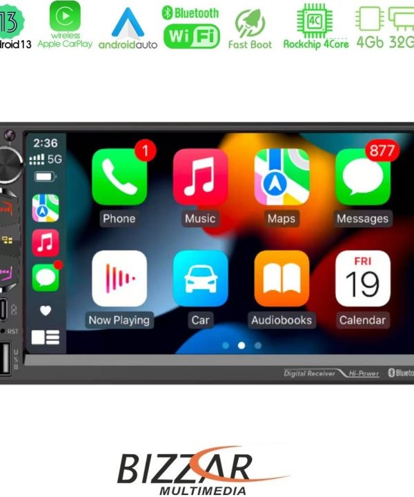 Kimpiris - Bizzar 2DIN Deck 4core Android13 4+32GB Navigation Multimedia Deckless 7" με Carplay/AndroidAuto
