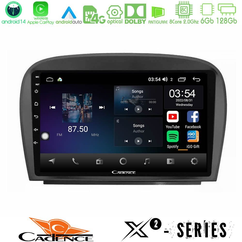 Kimpiris - Cadence X2 Series 8Core Android14 6+128GB Mercedes SL Class 2005-2011 Navigation Multimedia Tablet 9"