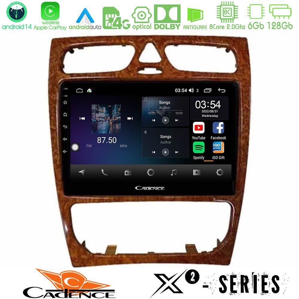 Kimpiris - Cadence X2 Series 8Core Android14 6+128GB Mercedes C Class (W203) Navigation Multimedia Tablet 9" (Wooden Style)