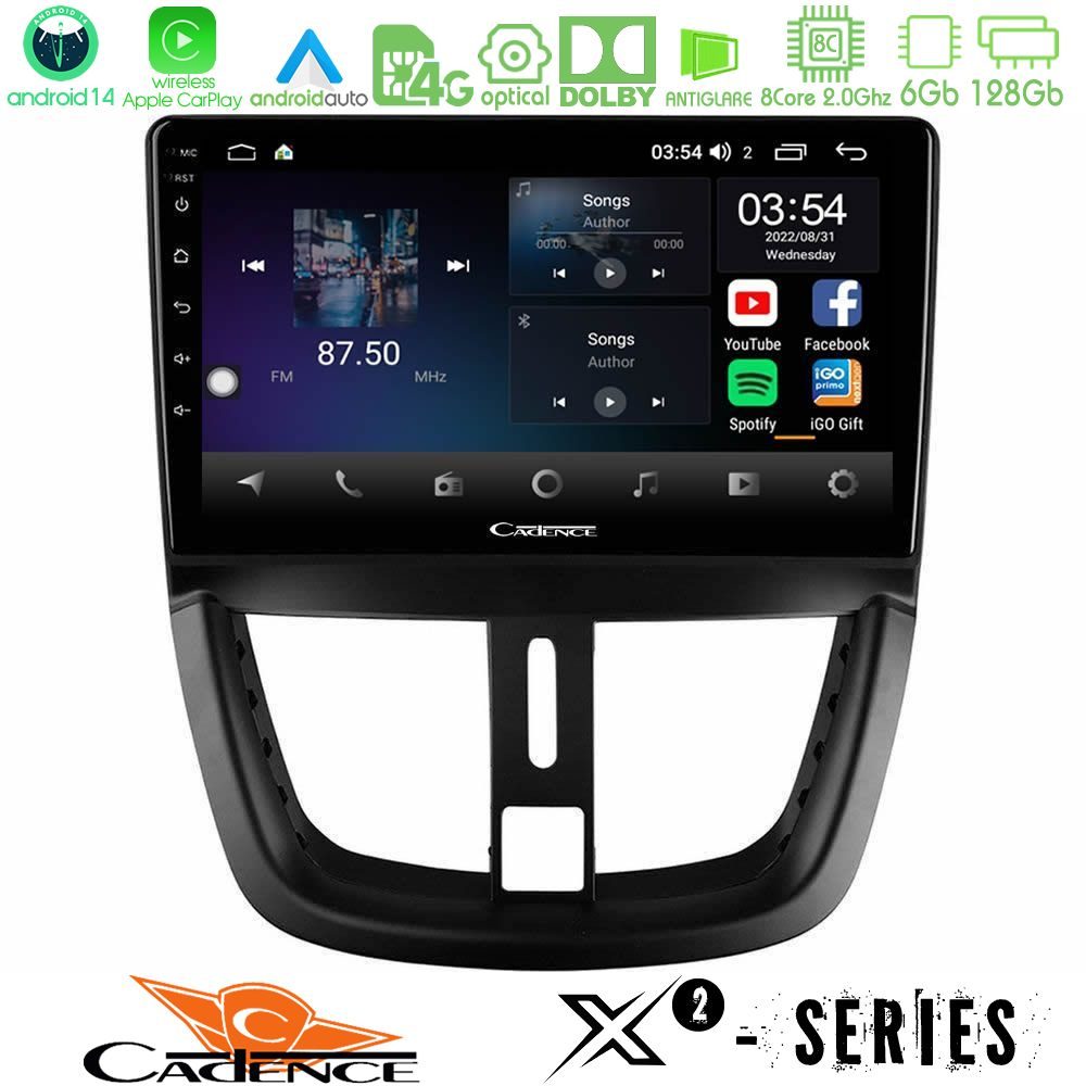 Kimpiris - Cadence X2 Series 8Core Android14 6+128GB Peugeot 207 Navigation Multimedia Tablet 9"