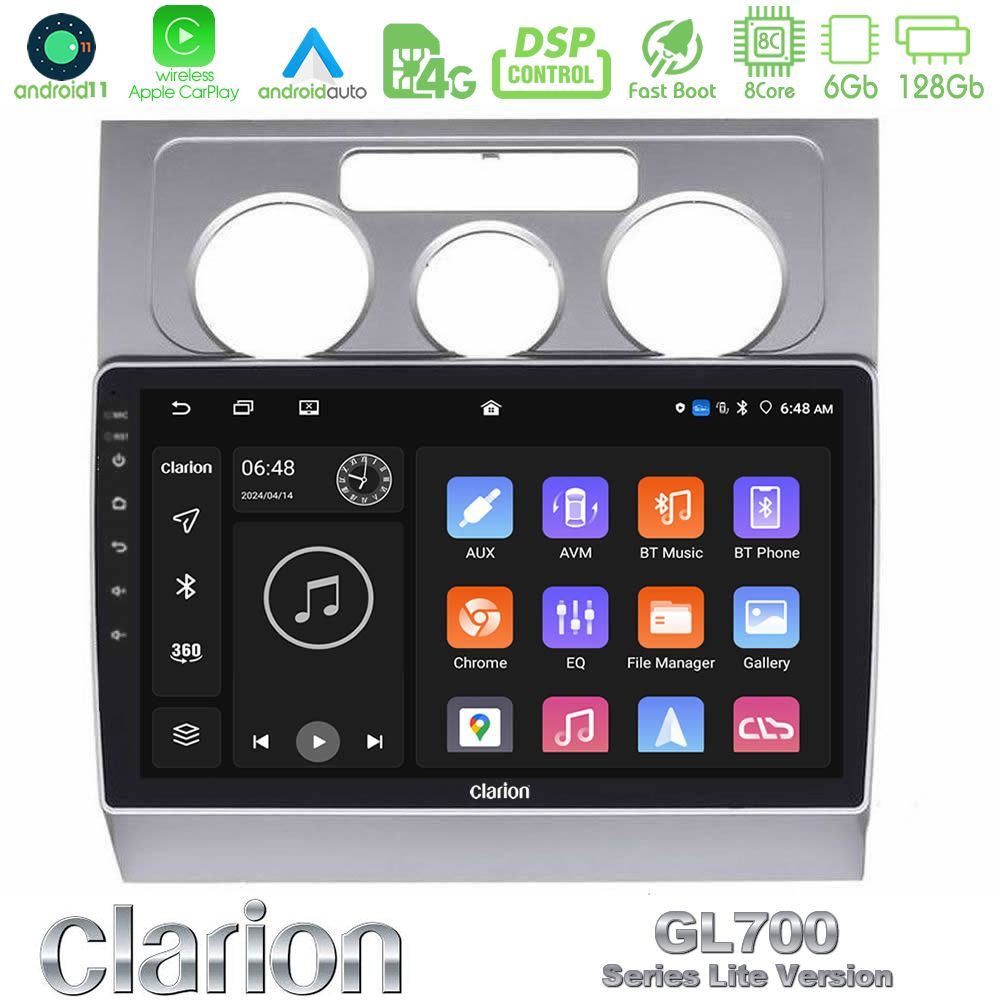 Kimpiris - Clarion GL700 Lite Series 8Core Android11 6+128GB VW Touran 2003-2011 Navigation Multimedia Tablet 10" Με Carplay & Android Auto