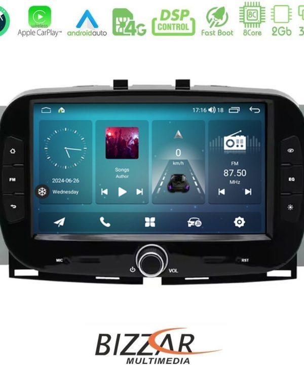 Kimpiris - Bizzar Fiat 500 2016> 8core Android14 2+32GB Navigation Multimedia Deckless 7" με Carplay/AndroidAuto (OEM Style)