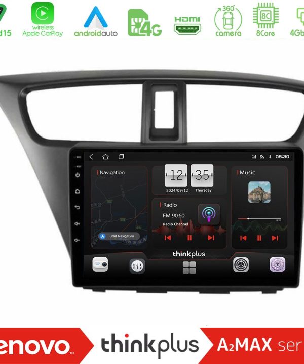 Kimpiris - Lenovo Thinkplus A2MAX Series 8Core Android15 4+64GB  Honda Civic Hatchback 2012-2015 Navigation Multimedia Tablet 9"