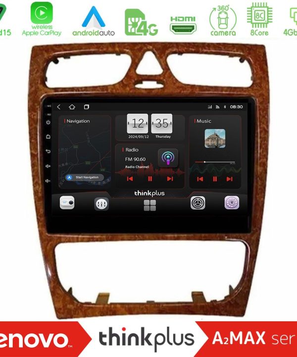 Kimpiris - Lenovo Thinkplus A2MAX Series 8Core Android15 4+64GB  Mercedes C Class (W203) Navigation Multimedia Tablet 9" (Wooden Style)