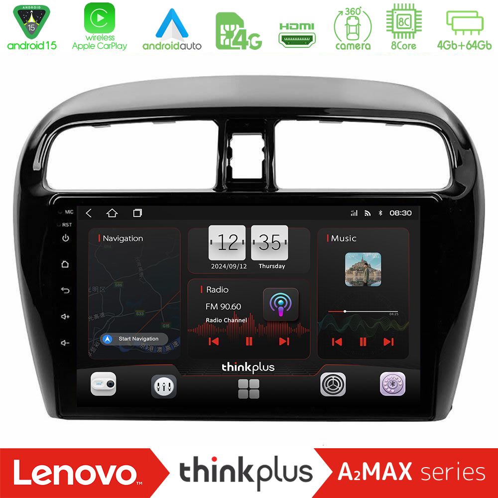 Kimpiris - Lenovo Thinkplus A2MAX Series 8Core Android15 4+64GB Mitsubishi Space Star 2013-2016 Navigation Multimedia Tablet 9"
