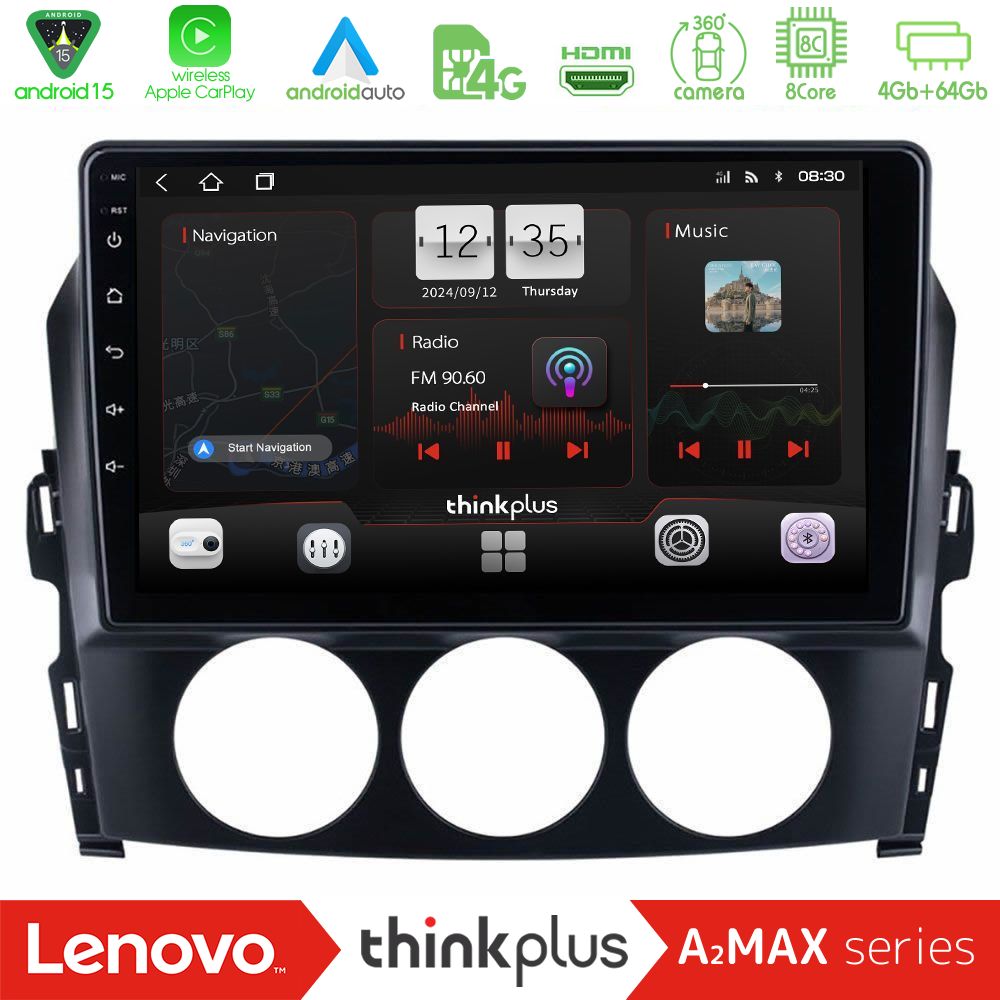 Kimpiris - Lenovo Thinkplus A2MAX Series 8Core Android15 4+64GB Mazda MX-5 2006-2008 Navigation Multimedia Tablet 9"