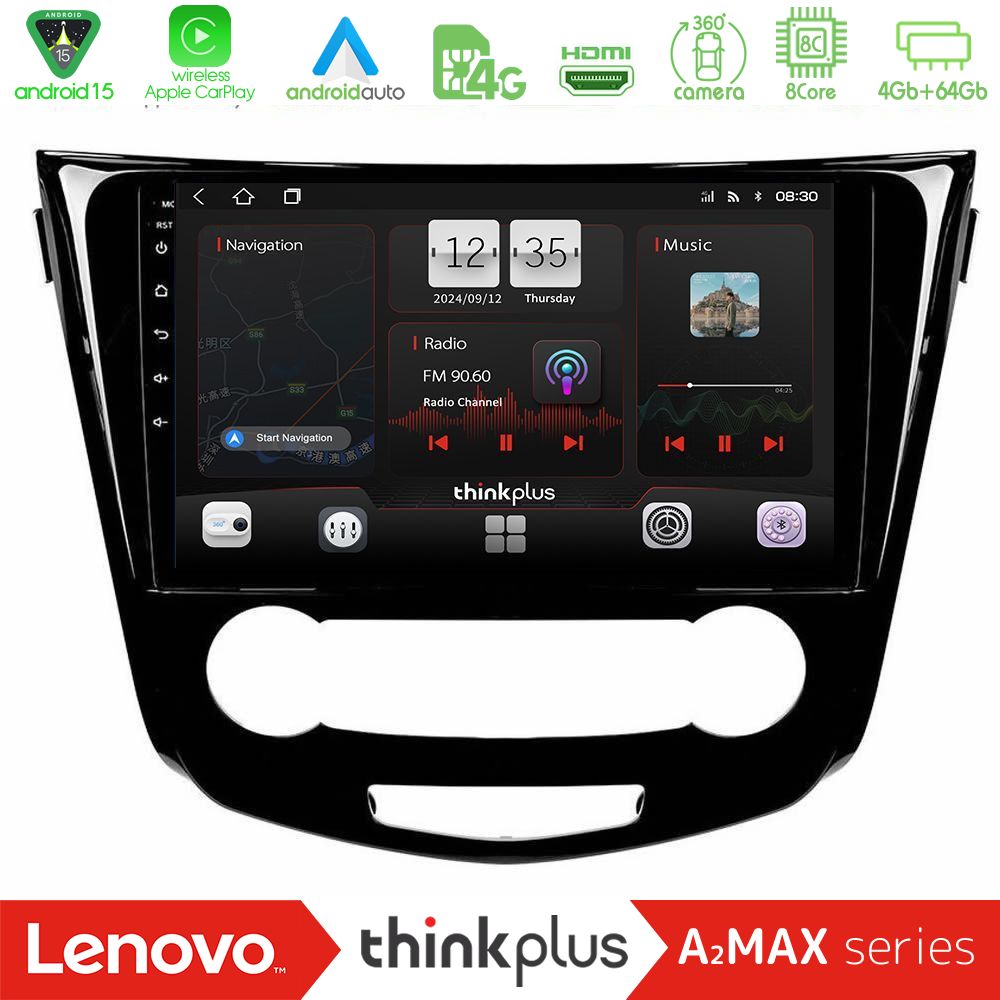 Kimpiris - Lenovo Thinkplus A2MAX Series 8Core Android15 4+64GB Nissan Qashqai J11 (Manual A/C) Navigation Multimedia Tablet 10"